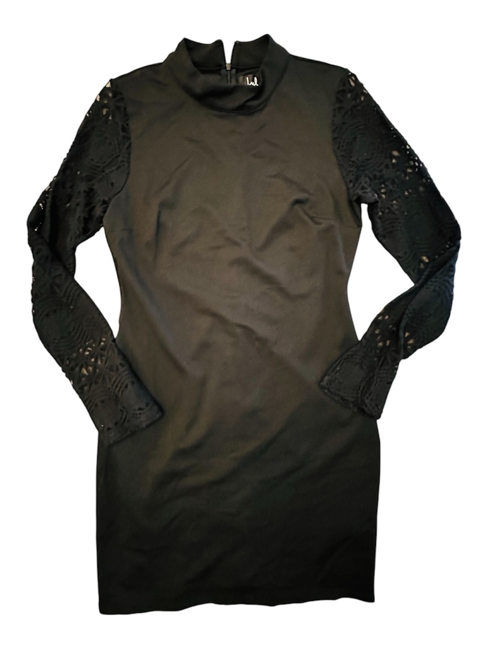 Lulu's Lace Up Your Sleeve Black Lace Long Sleeve Bodycon Dress Mini Women Large - Picture 4 of 12